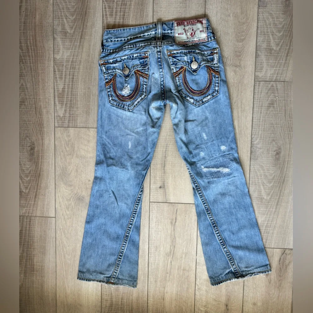 Vintage True Religion Rainbow Joey Distressed Horseshoe Pocket Jeans low rise